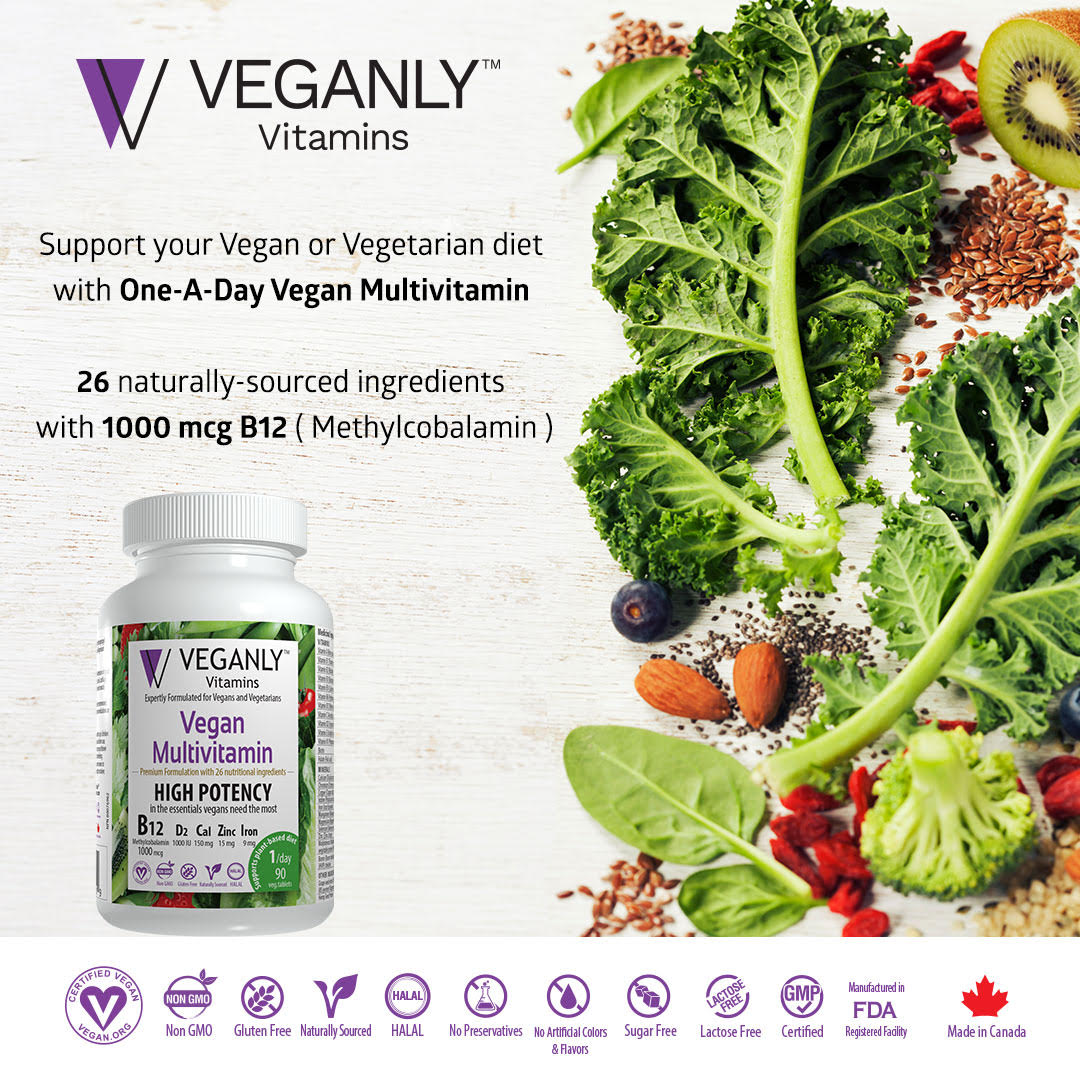 Veganly Vitamins- Vegan Multivitamins with 1000 mcg B12 in Methylcobalamin- Calcium vitamin D Zinc iron